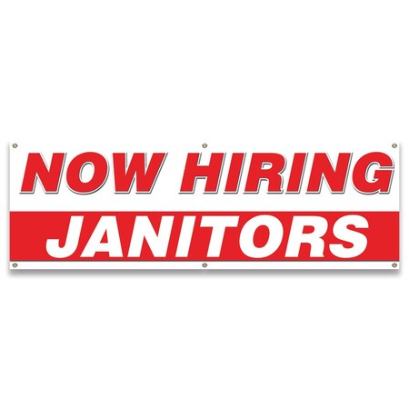 Signmission Now Hiring Janitors Banner Apply Inside Accepting Application Single Sided B-72-30264